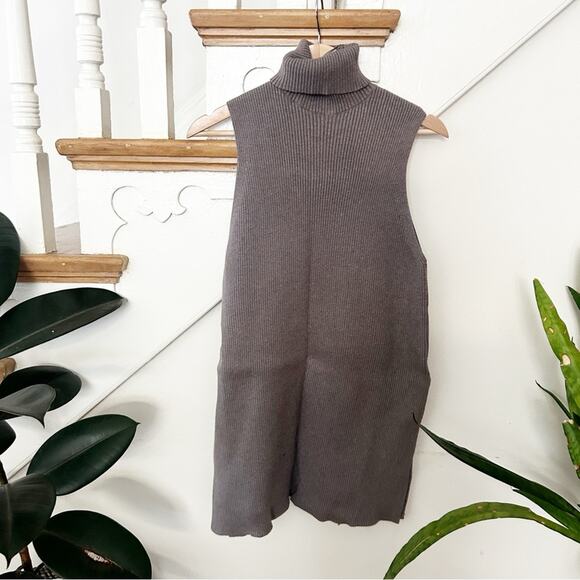 Zara Sleeveless Ribbed Knit Turtleneck Sweater Dress Gray Chic Pullover Size M - Picture 1 of 7